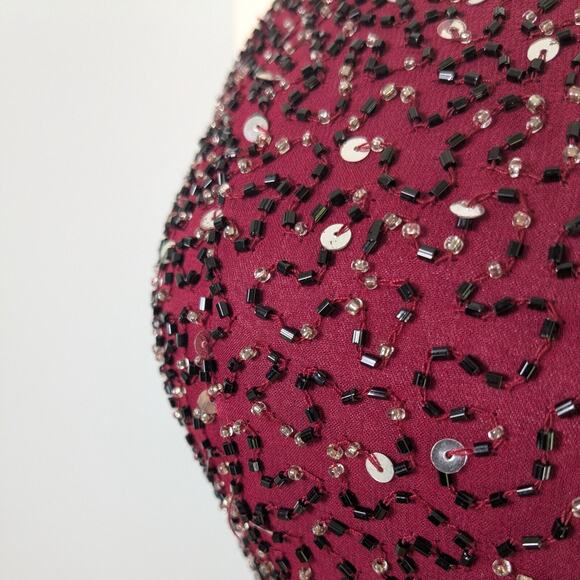 Scala Prom Dress Maxi Gown L Red Black Vintage Bead Silk Glam Holiday Y2K 90s - Picture 2 of 12